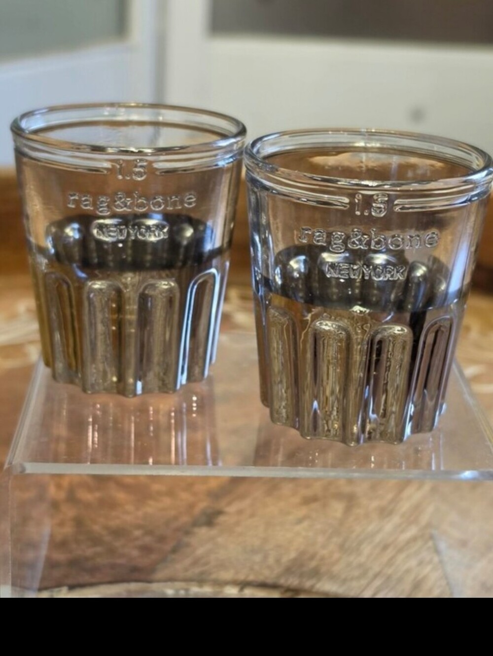 Rag & Bone New York Glass Shot Glasses Gunmetal Base 1.5 oz Set of 2 Target NM